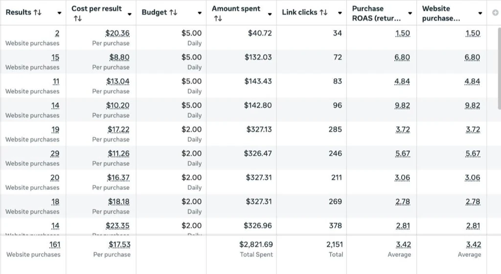 161 Purchases With A 3.42 ROAS Ads Dashboard